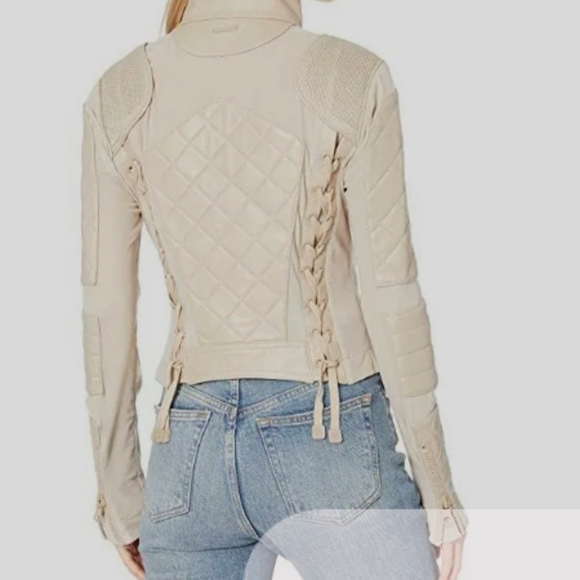 Blanc Noir Women's Moto jacket NWT Beige Size L - Picture 2 of 6
